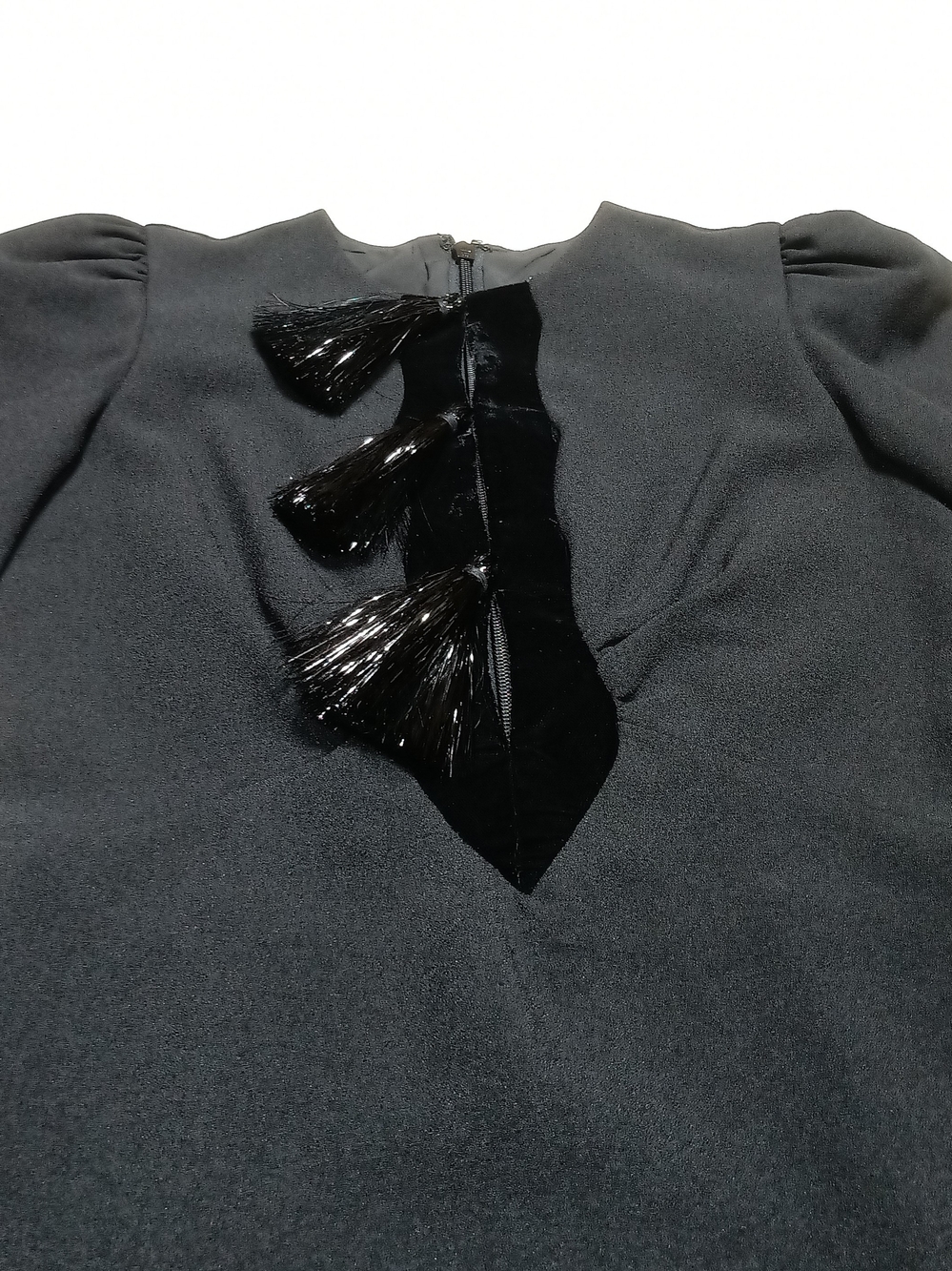 ANTONIO MELANI Alicia Black Long Sleeve Tassel-Detail Evening Midi Dress Size 0 - Picture 10 of 16